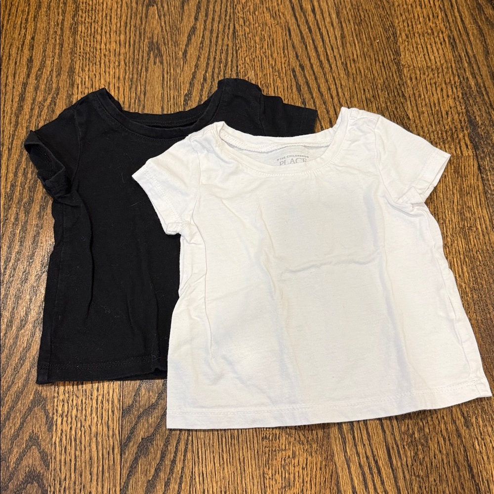 Two Solid Black and White Short Sleeve Tee Shirts 12-18 Months